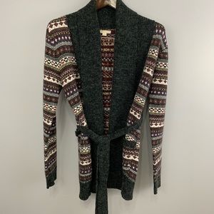 Tulle multi colored sweater wrap close cozy w/belt